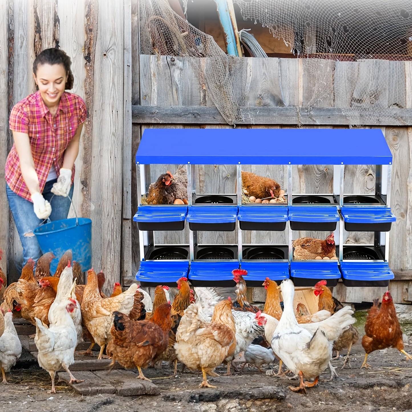 Kippenhok – Nestkast – Legnest – Pluimveehok – Kippenren – Gegalvaniseerd Staal – Waterbestendig Dak – Uitneembare Egg Tray