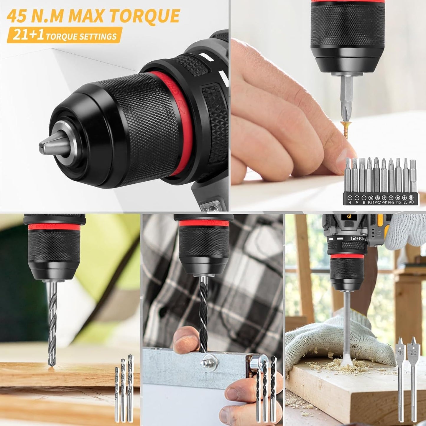 Accu Boormachine Set – Accuboormachine – Schroefmachine – Klusset – Boor- en Schroefset – Brushless Motor – 2x 2Ah Lithium Batterijen
