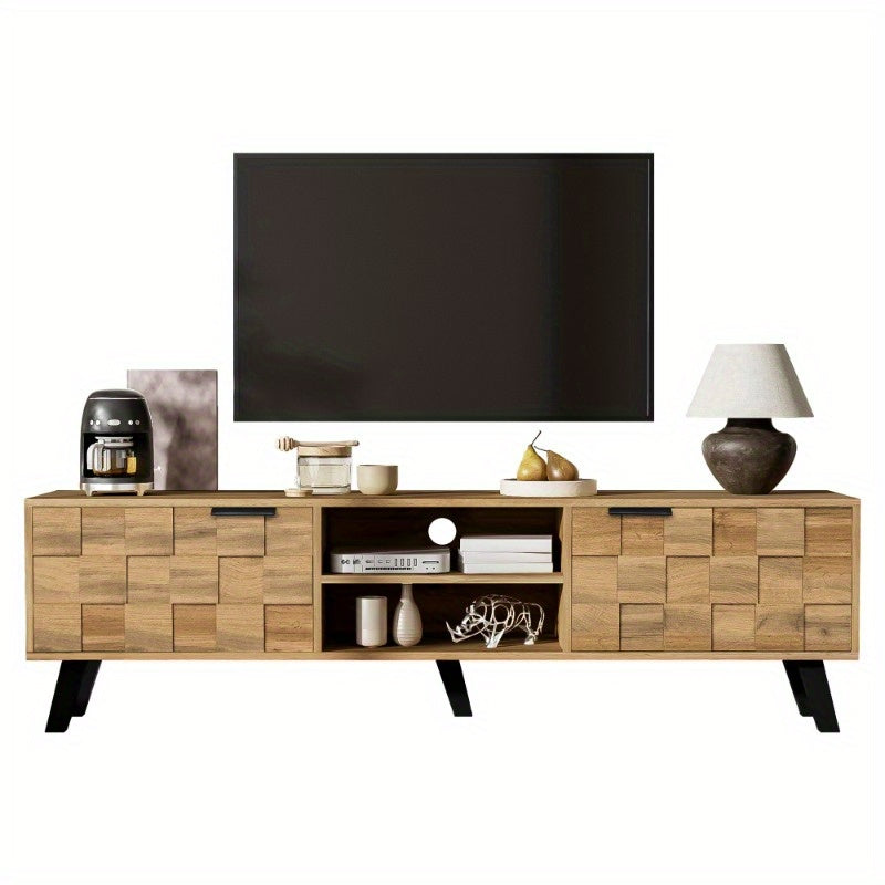 Modern TV Meubel – Tv Kast – Tv Stand – Entertainment Meubel – Woonkamer Kast – 160 cm Breed – 2 Deuren en 2 Open Vakken – Zwart Bruin Wit