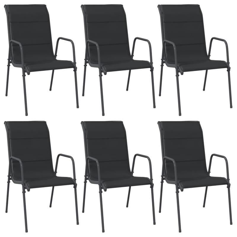 Tuinstoelen – Terrasstoelen – Balkonstoelen – Stapelbare Stoelen – Tuinmeubelen – Set van 6 – Staal & Textileen – Weerbestendig & Ergonomisch