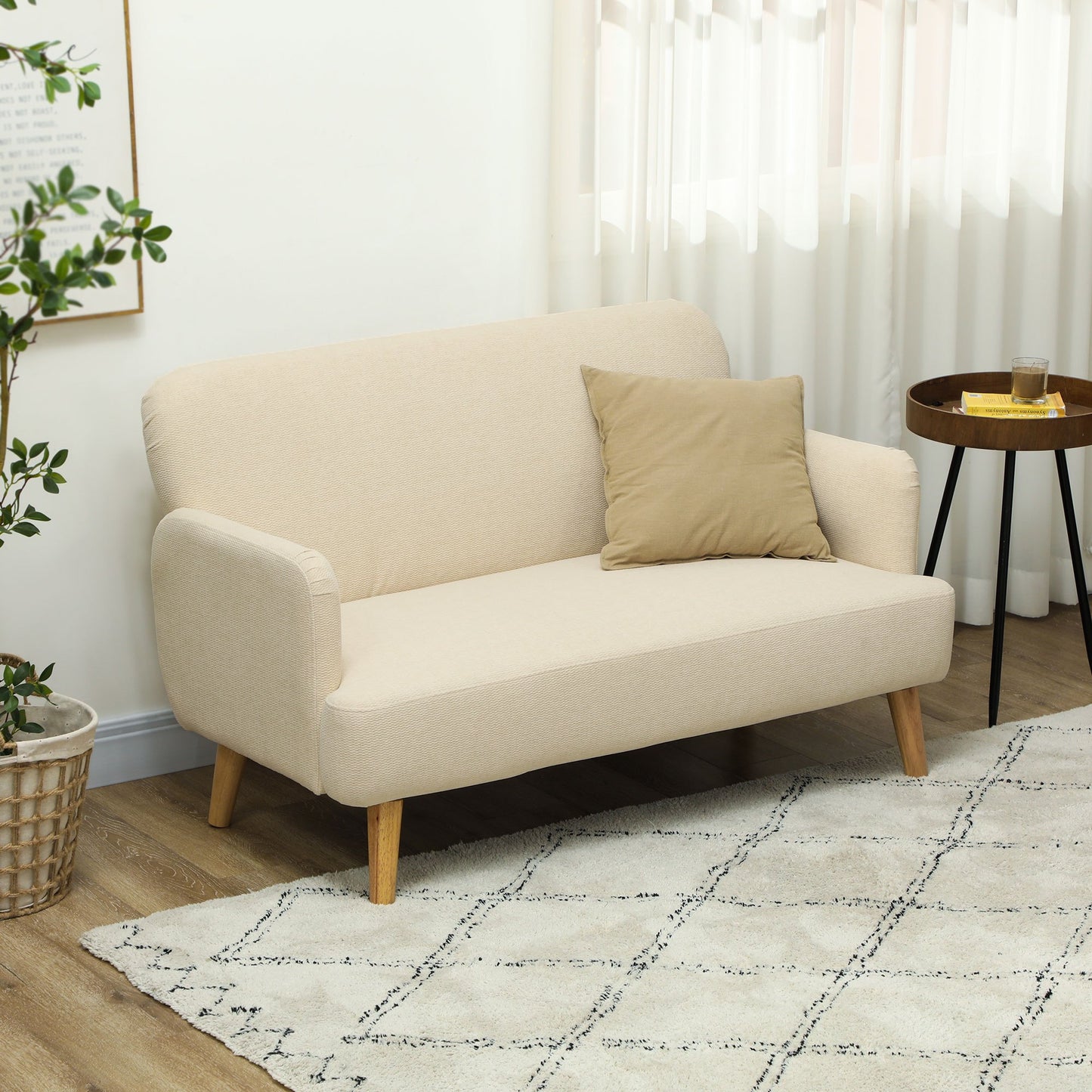 Tweezitsbank – 2-zitsbank – Bankje – Zitbank – Loveseat – Compact Design – Huidvriendelijke Crème Bekleding – Draagvermogen 240 kg – Afmeting 130x74x79 cm