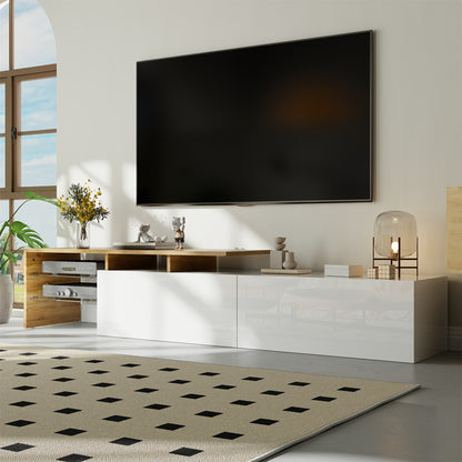 TV Meubel – Tv Kast – Meubel Tv – Tv Dressoir – Tv Unit – Wit Hoogglans – Glazen Legplanken – Ruime Opbergruimte