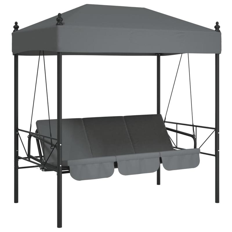 Hollywood Schommelstoel – Hangstoel – Porch Swing – Tuinbank – Schommelbank – Antraciet Grijs – Gepoedercoat Stalen Frame – Weerbestendig & Comfortabel Zitvlak