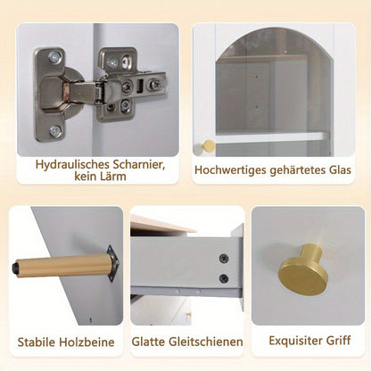 Wit metalen dressoir – buffetkast – opbergkast – keukenkast – vitrinekast – 3 lades & 3 gebogen glazen deuren – stevig metaal met brede opbergruimte