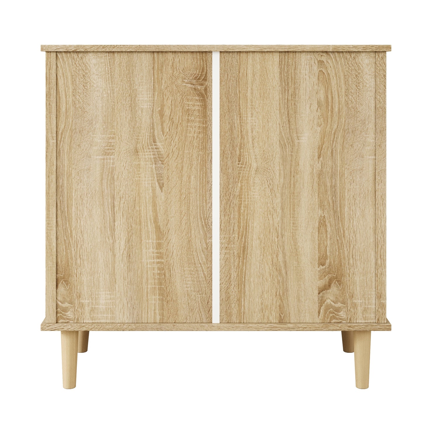Ladekast – Opbergkast – Commode – Dressoir – Kast – Rattan Voorpanelen – Massief Houten Pootjes – 4 Ruime Lades – Compact 80 cm Breed