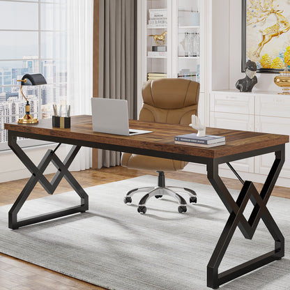 Computerbureau – Bureaublad – Werkplek Tafel – Studietafel – Bureau Voor Thuiswerk – Extra Dikke Houten Blad – Metalen Frame – 160x70x75 cm – Modern Eenvoudig Design – Hoogwaardige Kwaliteit Wood