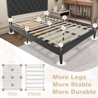Gestoffeerd Ledikant – Bed – Bedframe – Slaapbank – Ledikant Zwart – Imitatieleren Bekleding – 90x200 Cm – Houten Lattenbodem – Modern Design