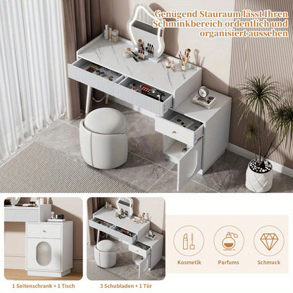 Kaptafel – Make-uptafel – Sieradentafel – Cosmeticatafel – Dressing Table – Wit Design – 3 Ruime Lades & Deur – Compact 100x75x40 cm