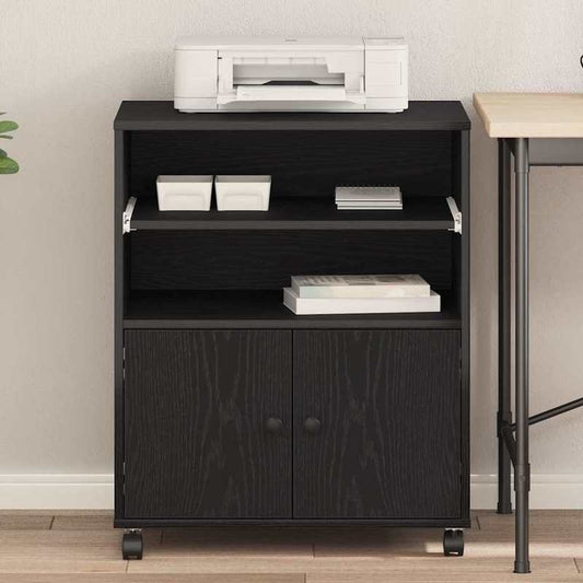 Black Oak Printer Stand Heavy-Duty Wood, Space-Saving Multi-Shelf Printer Cabinet with Sturdy Legs & White Pads - Portable Desktop Organizer for /Office, Printer, Scanner, Copier (60x48x74cm, Easy Assembly