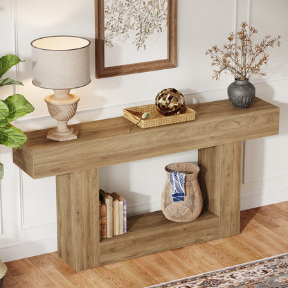 Farmhouse Sidetable – Sidetable – Console Tafel – Sofa Tafel – Haltafel – Lichtbruin – 160 cm Breed – Stevige Houten Constructie met 2 Opbergniveaus