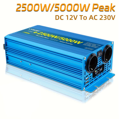 Zuivere Sinusgolf Omvormer – Stroomomzetter – Power Inverter – DC Naar AC Converter – 2500W / 5000W Pieken – LCD Display – Compact & Lichtgewicht