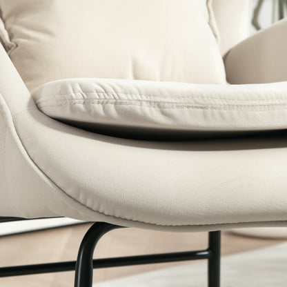 Schommelstoel – Relaxstoel – Schommelzetel – Lounge Chair – Stiltestoel – Crèmewit – Stabiele Houten Poten – Ergonomisch Met Lendenkussen