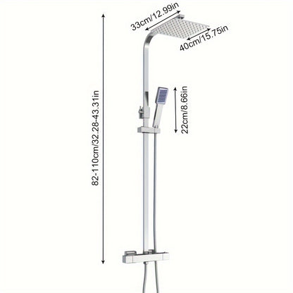 Badkamer Thermostatische Douchemengkraan – Regenfontein Douchekraan – Opbouw Douchekraan – Regendouche Set – Chroom – 30,48 cm Groot Vierkant – Roestvrij Staal