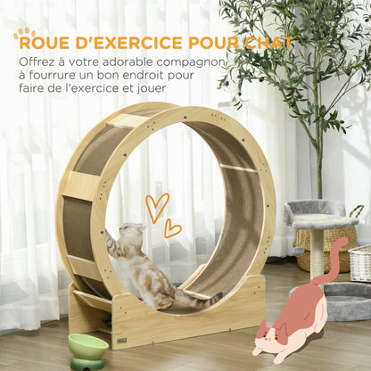 Kattenloopwiel – Kattenrad – Kattenrader – Kattenwiel – Kattenfitness – Natuurlijk houten ontwerp – Ingebouwde veiligheidsrem en krabmat