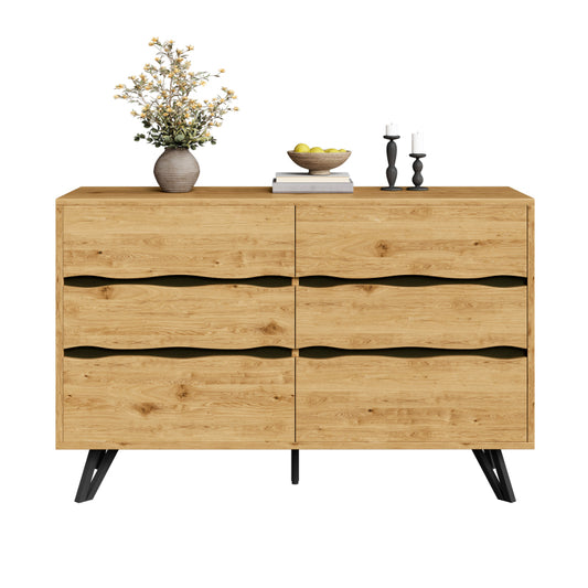 Dressoir – Ladekast – Opbergkast – Buffetkast – Sideboard – 6 Ruime Lades – Houtlook Spaanplaat 120x40x75,5 cm