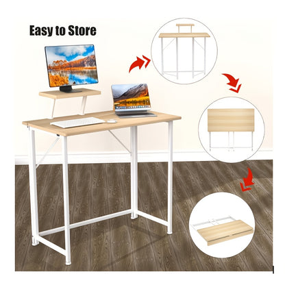 Bureau – Computertafel – Werkplek – Schrijftafel – Inklapbaar – Ergonomisch Met Monitorstandaard – Compact 80x45x74 cm – Stevig Metalen Frame
