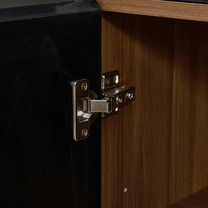 Contemporary Sideboard 150 X 40 X 85cm In Brown Wood Look with Black Doors, 2 Drawers And 4 Cupboard Doors, Spacious Storage And Stylish Design for Living Room, Dining Room And Kitchen., Dining Room Cabinet, Spacesaving Furni