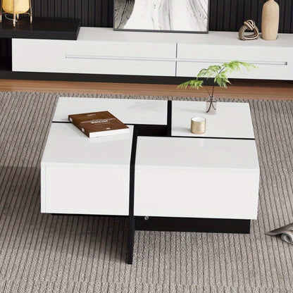 Salontafel – Woonkamertafel – Koffietafel – Tafel – Bijzettafel – Hoogglans Zwart – Vierkant 70x70x35 cm – 4 Opbergladen – Max. Belastbaar 30 kg