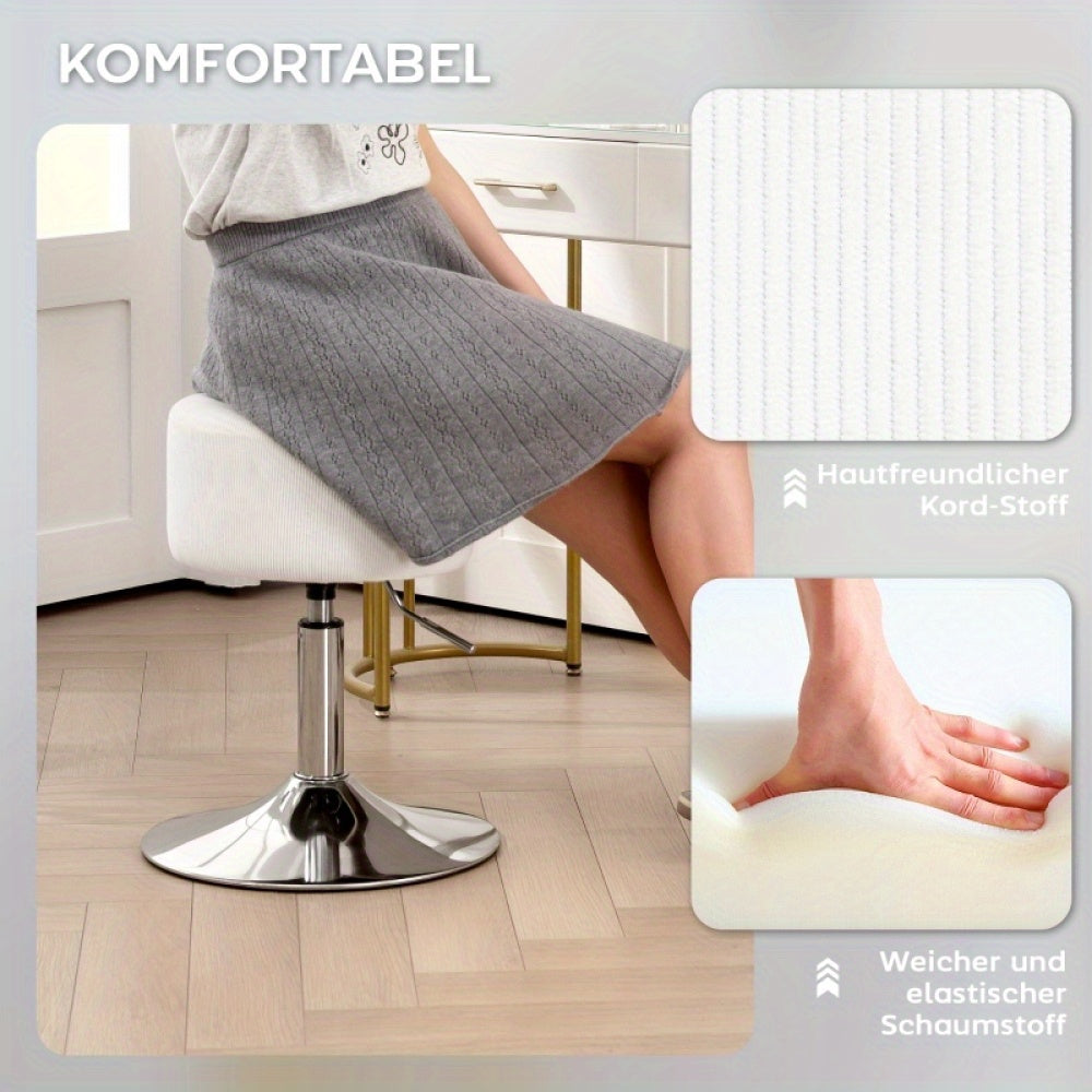 Barstoel – Barkruk – Barstoel Kruk – Keukenstoel – Barstoel Met Voetensteun – Verstelbaar 52-66 cm – 360° Draaibaar Corduroy Wit