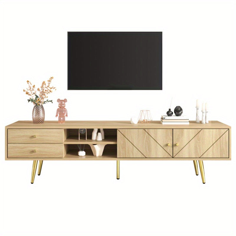 TV-kast – Tv-meubel – TV meubel – Mediameubel – Tv-dressoir – 160 cm breed – MDF en spaanplaat – Gouden metalen pootjes – Unieke schuine groefdeuren