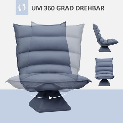 Vloerstoel – Zitzak – Fauteuil – Loungestoel – Grijs – Verstelbare Rugleuning 5-Posities – 360° Draaibare Zitting