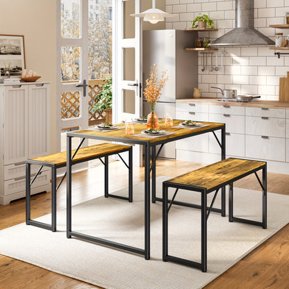 Vintage Tuinset – Tafel En Banken Set – Eettafel Set Voor 4 Personen – Balkonset – Bistroset – Compact Ontwerp – Stevig Stalen Frame – Waterafstotend Materiaal