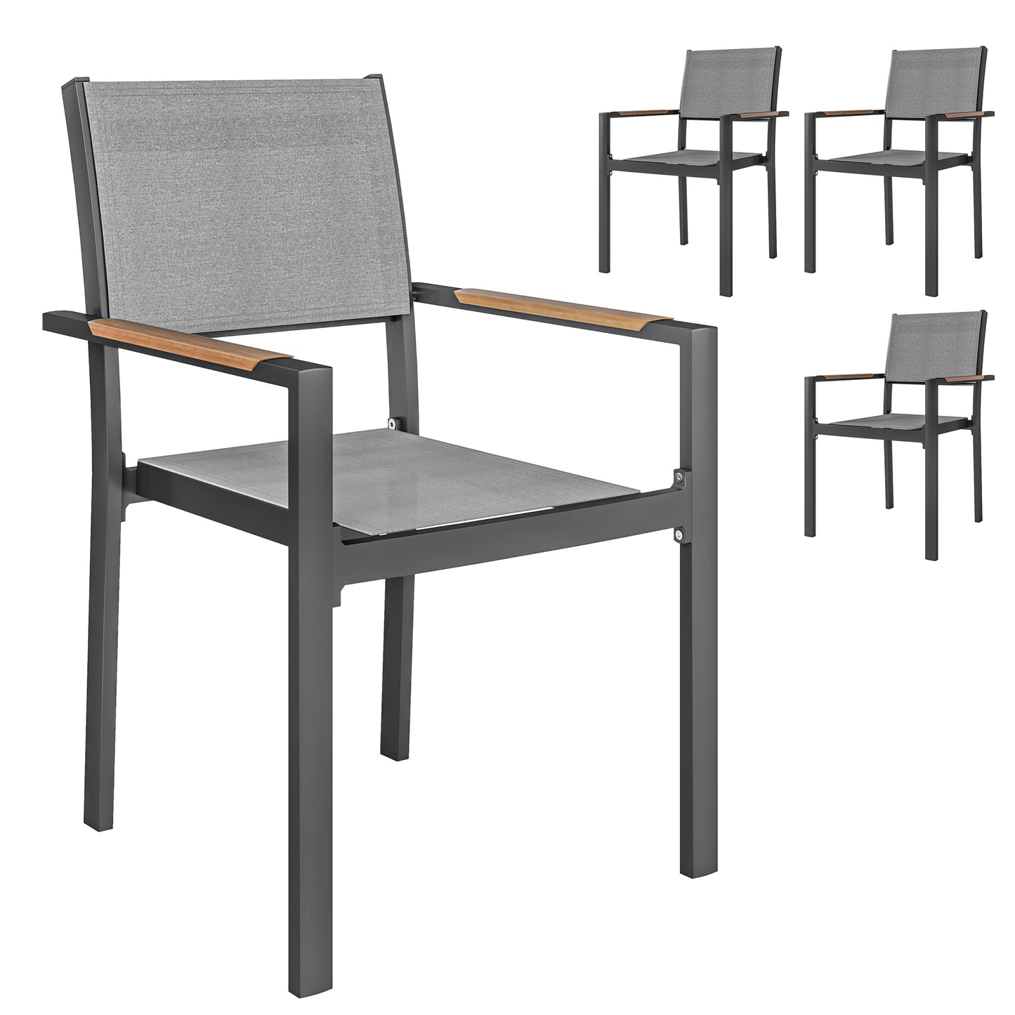Tuinstoelen – Tuinmeubilair – Balkonstoelen – Terrasstoelen – Buitenstoelen – Aluminium Frame – Houten Look Armleuningen
