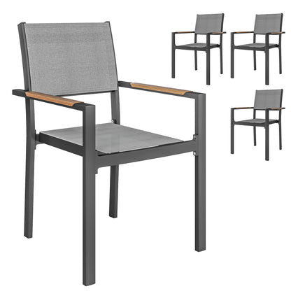 Tuinstoelen – Tuinmeubilair – Balkonstoelen – Terrasstoelen – Buitenstoelen – Aluminium Frame – Houten Look Armleuningen