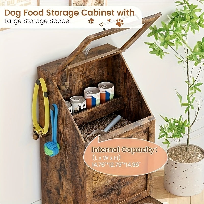 Large Capacity Dog & Cat Food Storage Cabinet with 2 Removable Stainless Steel Bowls & Tempered Glass - Hidden Spill-Proof Design, Multi-Functional Pet Feeding Station Organizer for Living Room, Bedroom, Food Storage Organize
