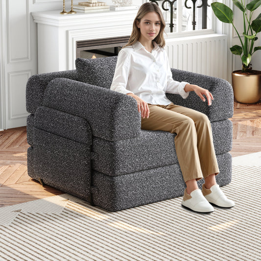 Slaapbank – Bank – Sofa – Bedbank – Slaapstoel – 2-in-1 Chenille – Met Opbergarmleuningen – Stevig Metalen Frame