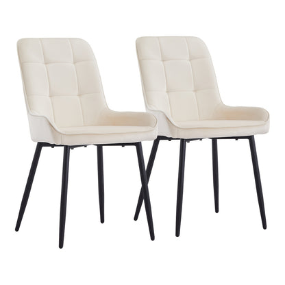Eetkamerstoel – Stoel – Zaalstoel – Bistrostoel – Bureaustoel – Beige Fluwelen Bekleding – Ergonomisch Comfort – Metaal Frame – Set Van 2