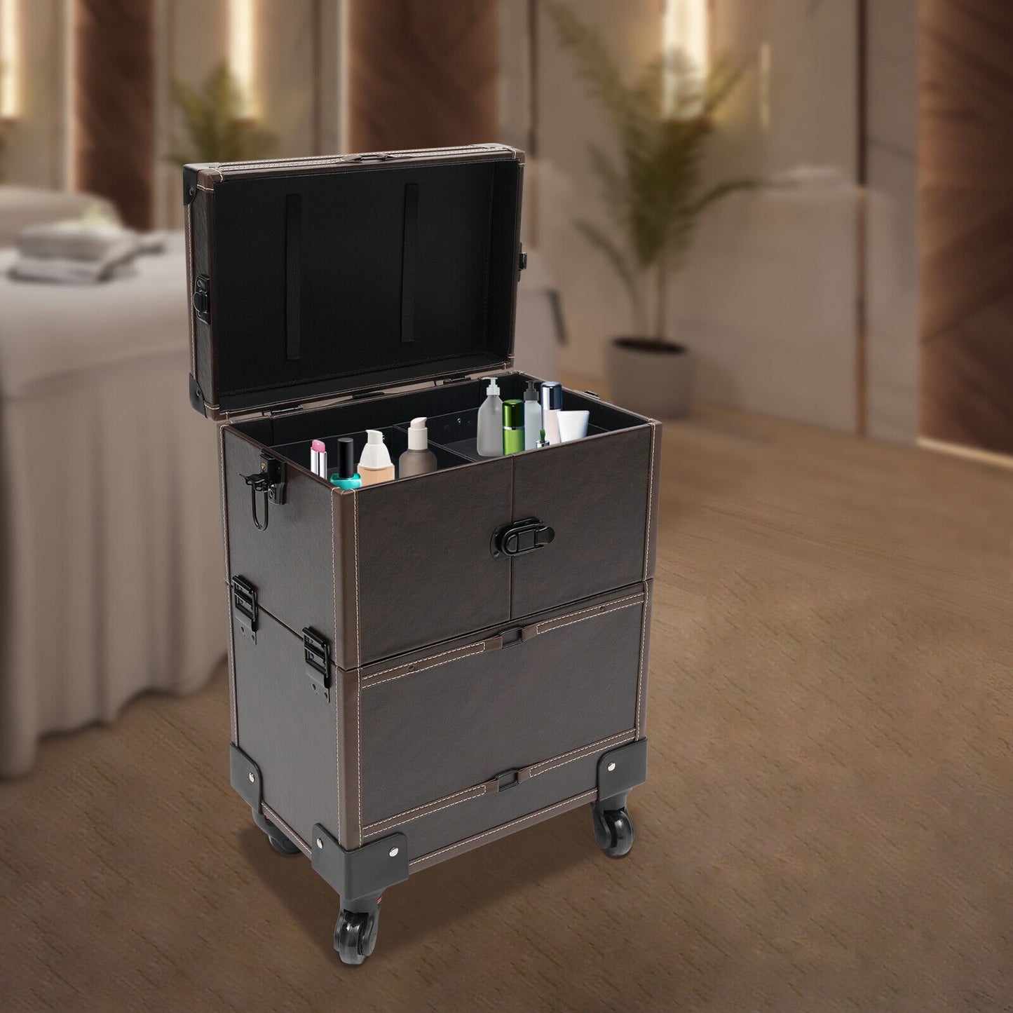 Makeup Trolley – Koffertrolley – Reistrolley – Kosmetische Koffer – Beauty Koffer – 6 Uittrekbare Trays – Stevig PU Materiaal