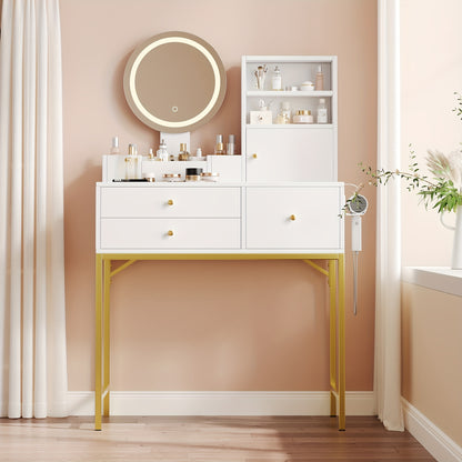 Large Freestanding Dressing Table with Mirror, 3-Drawer Storage & Door Cabinet - Vanity Desk Suitable for, Assembly, Space-Saving, Non-Wood Material (Tabletop Storage, Compact for Small Spaces)