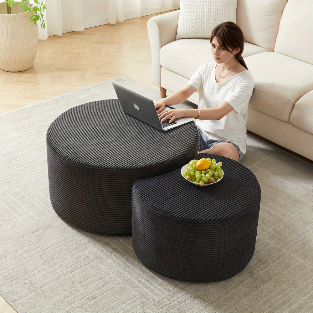 Salontafel – Koffietafel – Bijzettafel – Poef – Houten Tafel – Set Van 2 – Gestoffeerd Foamoppervlak – Compact Voor Kleine Ruimtes