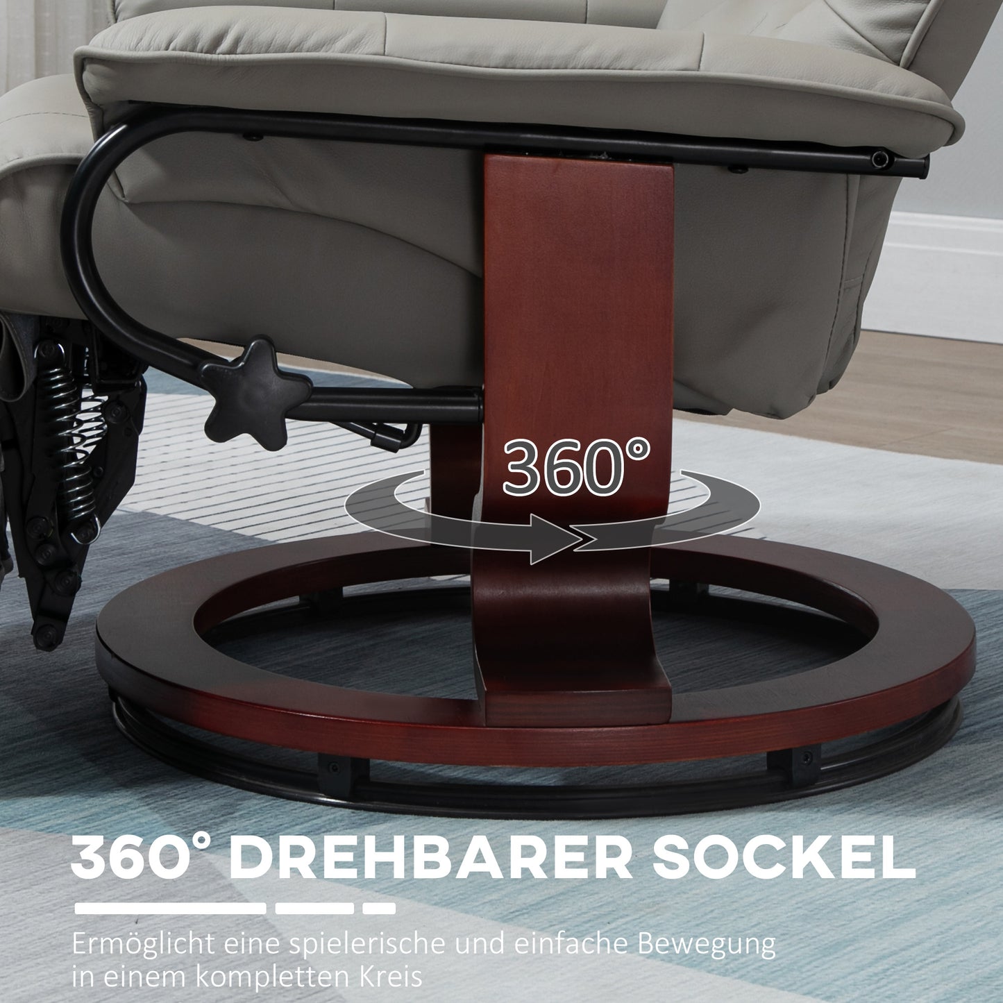 Relaxstoel – Fauteuil – Lounge Stoel – Draaifauteuil – TV Stoel – 360° Draaibaar – Verstelbare Rugleuning 145° – Kunstleer Grijs 78x87x100 cm