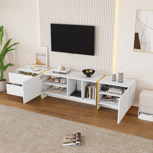 TV-Meubel – Tv Kast – Mediameubel – Entertainmentmeubel – Tv Console – Modern Wit Met Gele Accenten – Geschikt Voor Tv’s Tot 80 Inch – Ruime Opbergruimte 190x35x45,5 cm