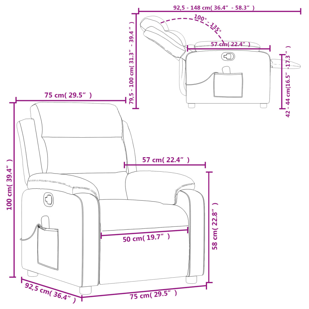 Relaxstoel – Fauteuil – Lounge Stoel – Zitstoel – Manueel Verstelbaar – Wine Red – Fluweelachtige Bekleding – Maximaal 135 Graden Kantelbaar