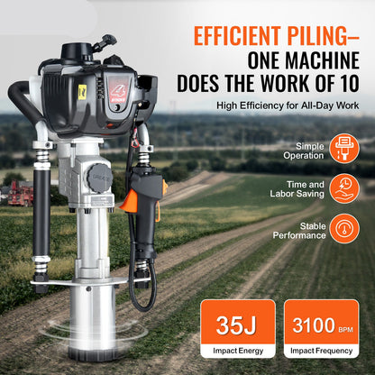 Heipaaldrijfmachine – Heistelling – Paaldrijfmachine – Hamermachine – Paalhamer – 37,7cc Benzinemotor – 3 Verwisselbare Heikhoofden