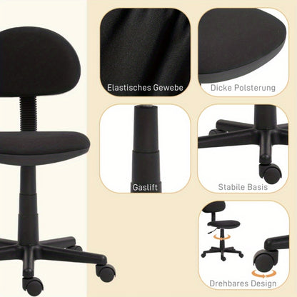 Bureaustoel – Ergonomische Stoel – Office Chair – Draaistoel – Computerstoel – Verstelbaar in Hoogte – Elastische Stof – Zwart – Comfortabele Zitervaring – Compact & Ruimtebesparend