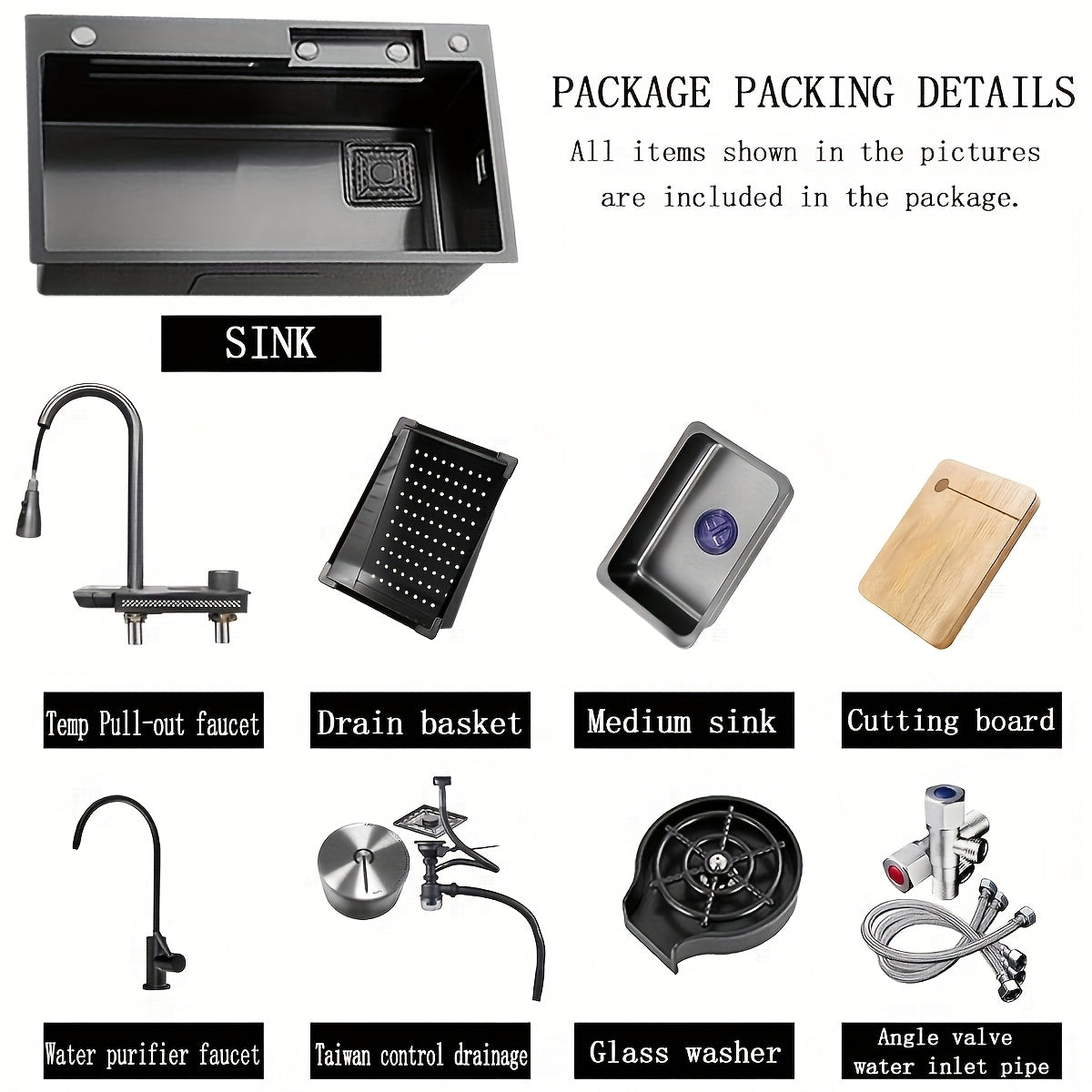 Kitchen Sink, 68*45cm/80*45cm Drop In Waterfall Kitchen Sinks Workstation with Cup Washer, Stainless Steel Undermount Single Bowl Basin with All Accessories, Household Waterfall Sinks