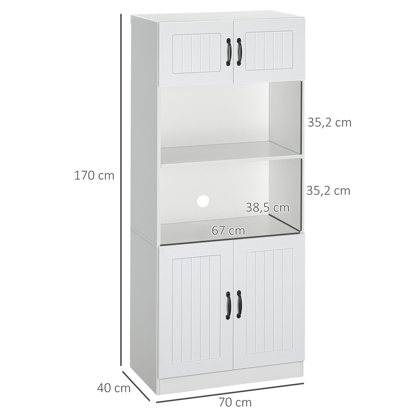 Keukenkast – Keukenbuffet – Opbergkast – Keukenkastje – Wit Zwart – Landelijke Stijl – Ruimtebesparend 170x70x40 cm