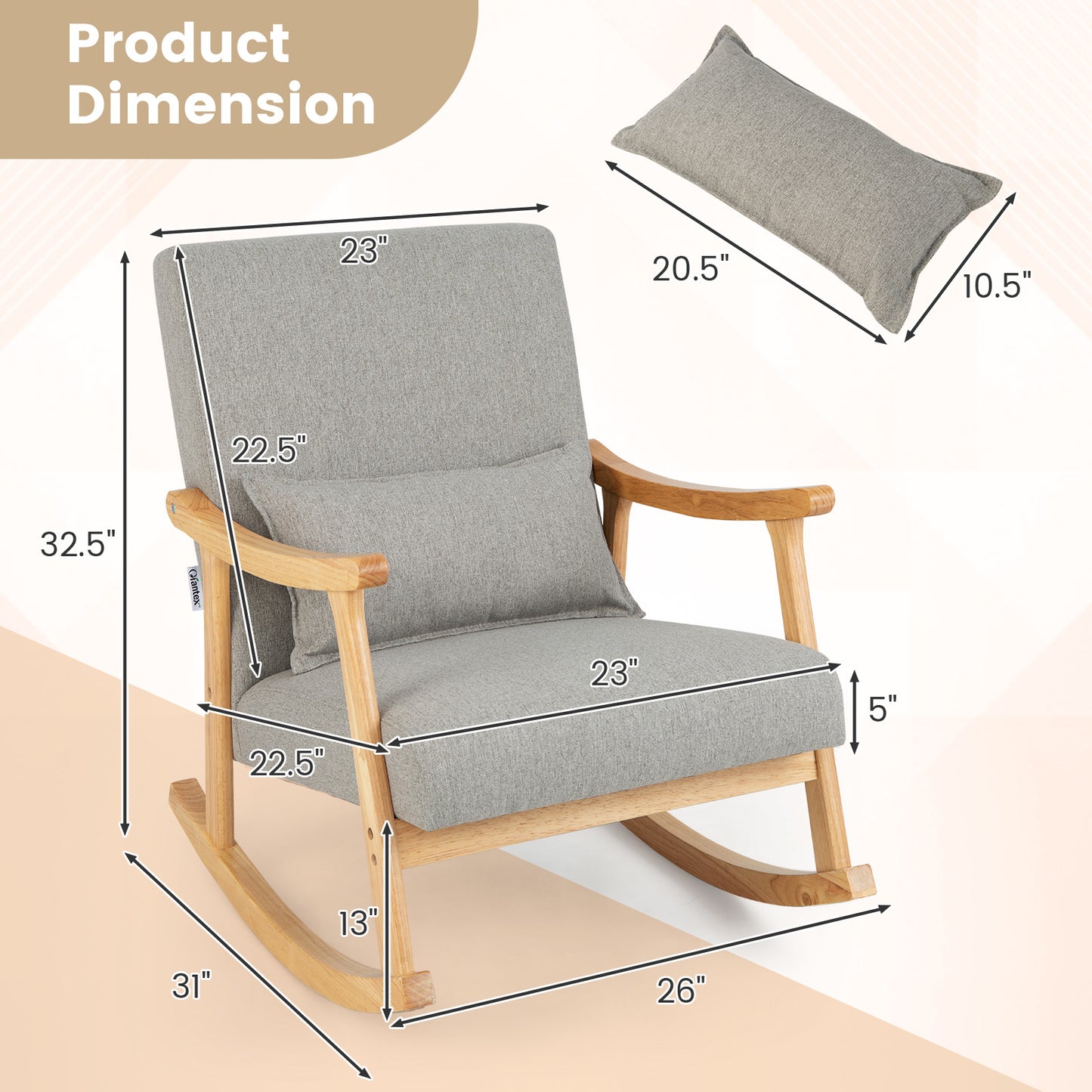 Schommelstoel – Relaxstoel – Fauteuil – Voedingsstoel – Loungestoel – Ergonomisch Met Lendenkussen – Rubberen Houten Frame