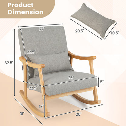 Schommelstoel – Relaxstoel – Fauteuil – Voedingsstoel – Loungestoel – Ergonomisch Met Lendenkussen – Rubberen Houten Frame