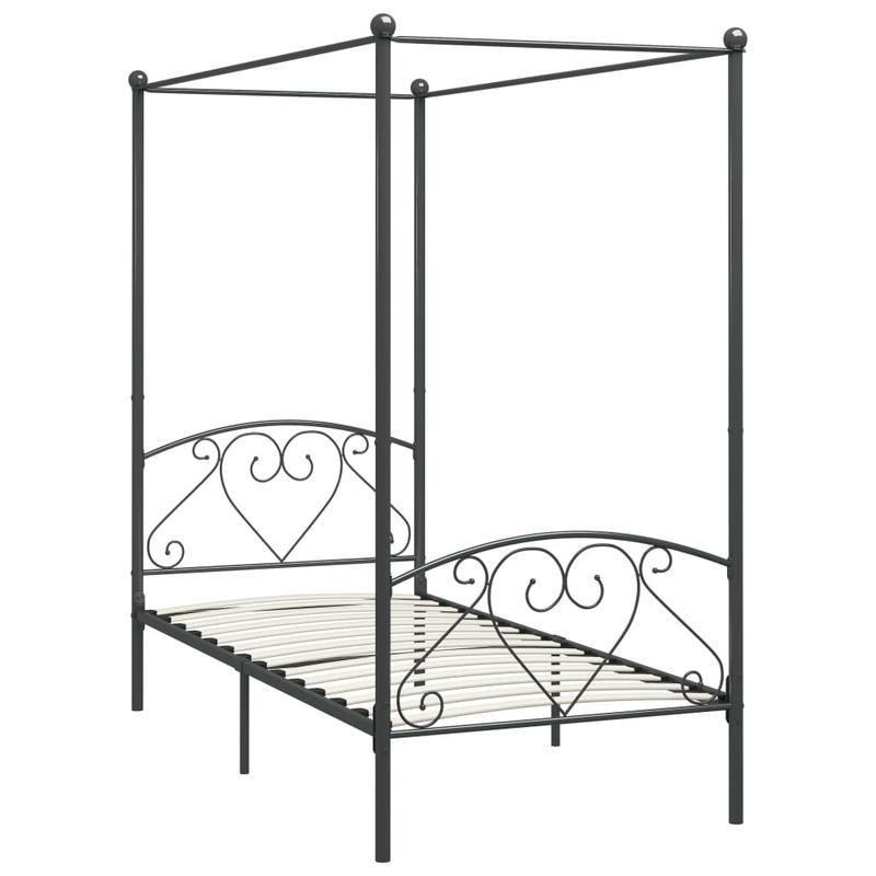 Sturdy Metal Canopy Bed Frame with Scrollwork Design, 89.92cm x 201.93cm, Grey - Elegant and Durable for Modern Bedrooms, Easy Assembly, Mattress Not Included