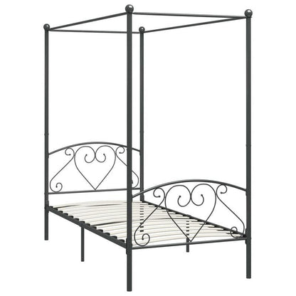 Sturdy Metal Canopy Bed Frame with Scrollwork Design, 89.92cm x 201.93cm, Grey - Elegant and Durable for Modern Bedrooms, Easy Assembly, Mattress Not Included
