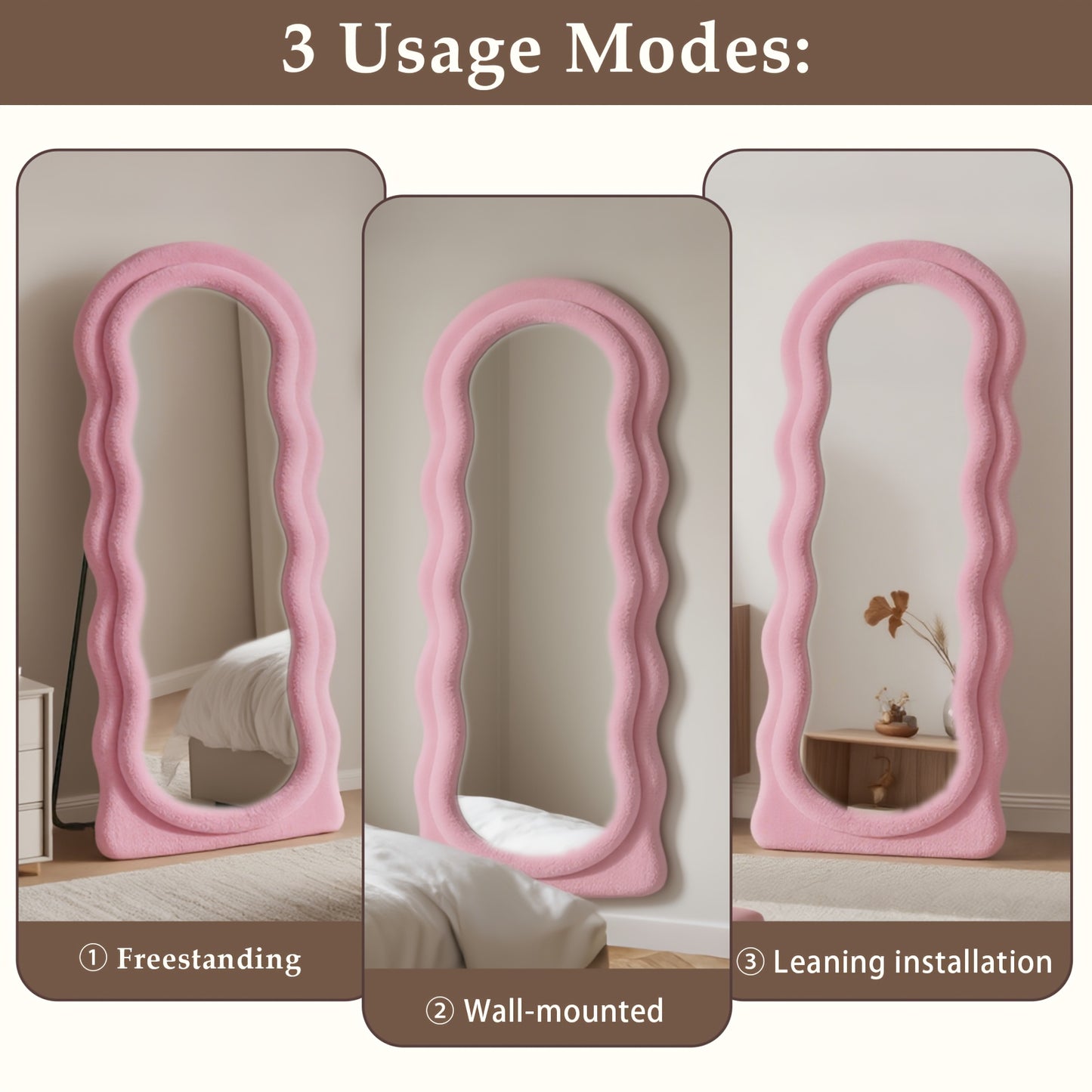 Vloerspiegel – Staande Spiegel – Passpiegel – Wandspiegel – Full Body Spiegel – Zwart Fluwelen Frame – Extra Groot Formaat – Organisch Irregular Design