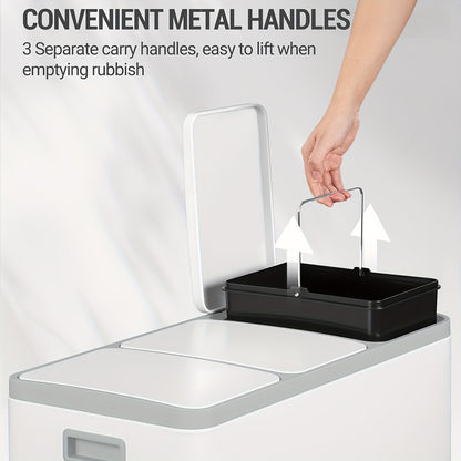 Keuken Prullenbak – Afvalbak – Vuilnisbak – Afvalscheidingssysteem – Pedalenbak – RVS 45L – 3 Compartimenten – Stil Sluitmechanisme – Zwart