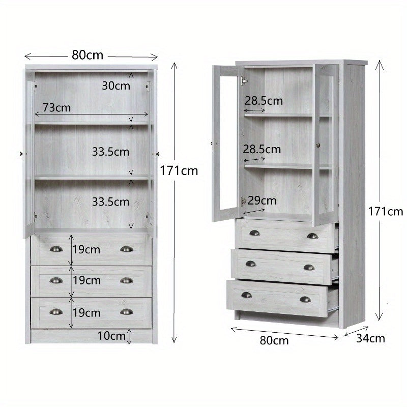 Highboard Kast – Opbergkast – Vitrinekast – Dressoir – Kledingkast – Metaal Frame & Houtlook – 80x34x171 cm – Geen Montage Nodig