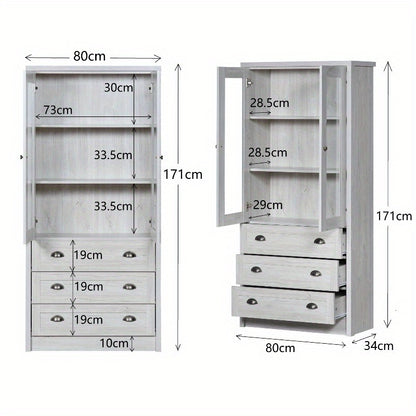 Highboard Kast – Opbergkast – Vitrinekast – Dressoir – Kledingkast – Metaal Frame & Houtlook – 80x34x171 cm – Geen Montage Nodig