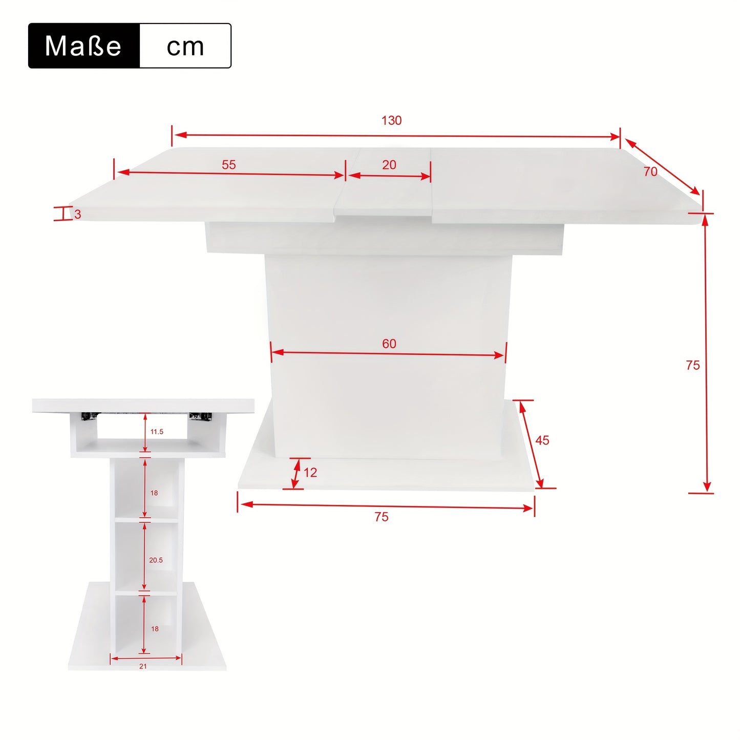 Uitklapbare Eettafel – Uitbreidbare Tafel – Opklapbare Werktafel – Koffietafel – Opbergtafel – Wit – Hardhout & Metaal – Ruimtebesparend Ontwerp – Geïntegreerde Opbergruimte